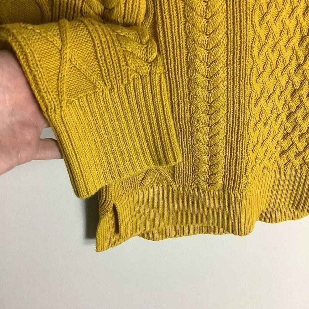 J. Crew Sweater S Chunky Cable Knit Mock Neck Mustard‎  Golden Chartreuse S